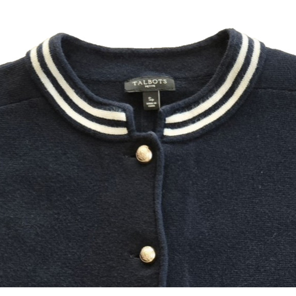Talbots Sweater Womens S Navy Blue Cotton Silk Cardigan Nautical Classic Preppy - Picture 4 of 11